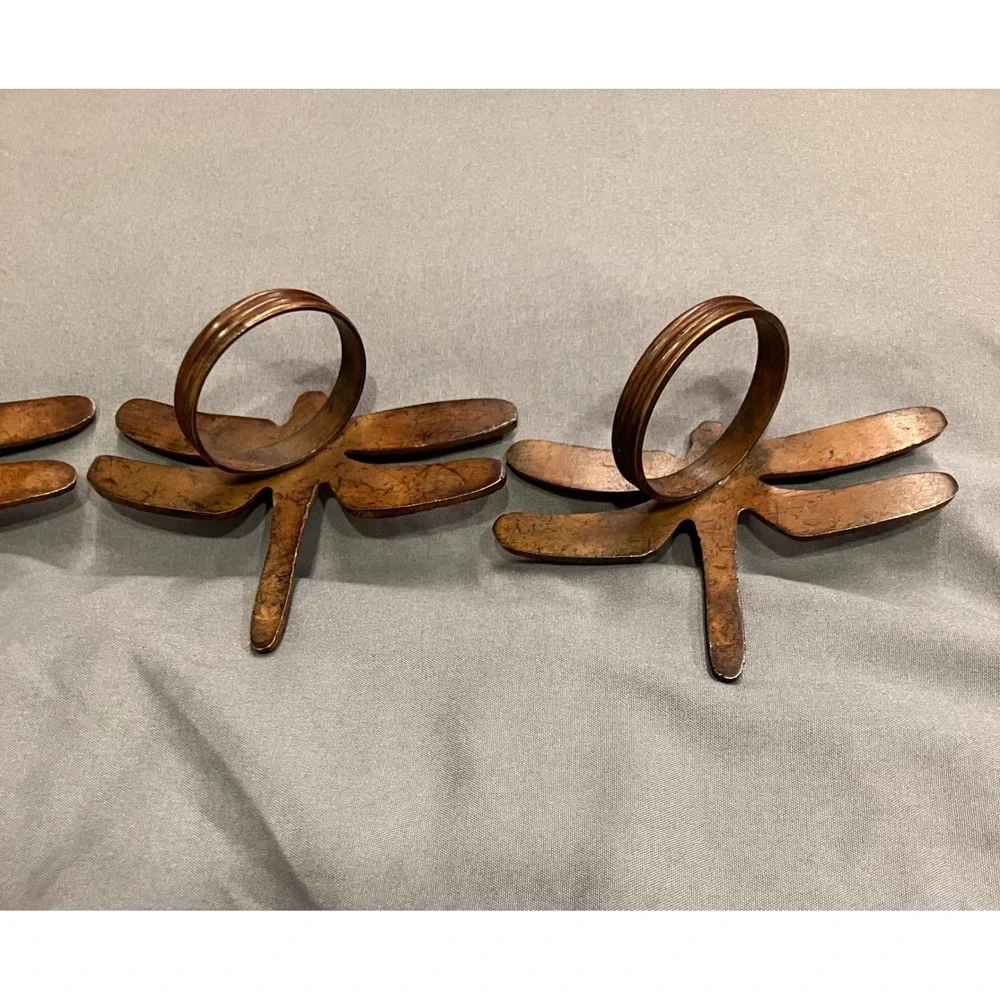 Dragonfly Napkin Rings Set of 4 OS Bronze Brass Tone Metal Vintage Style